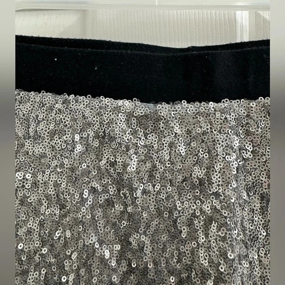 Maurices black with silver sequin elastic band skirt with slit in back - Picture 2 of 9